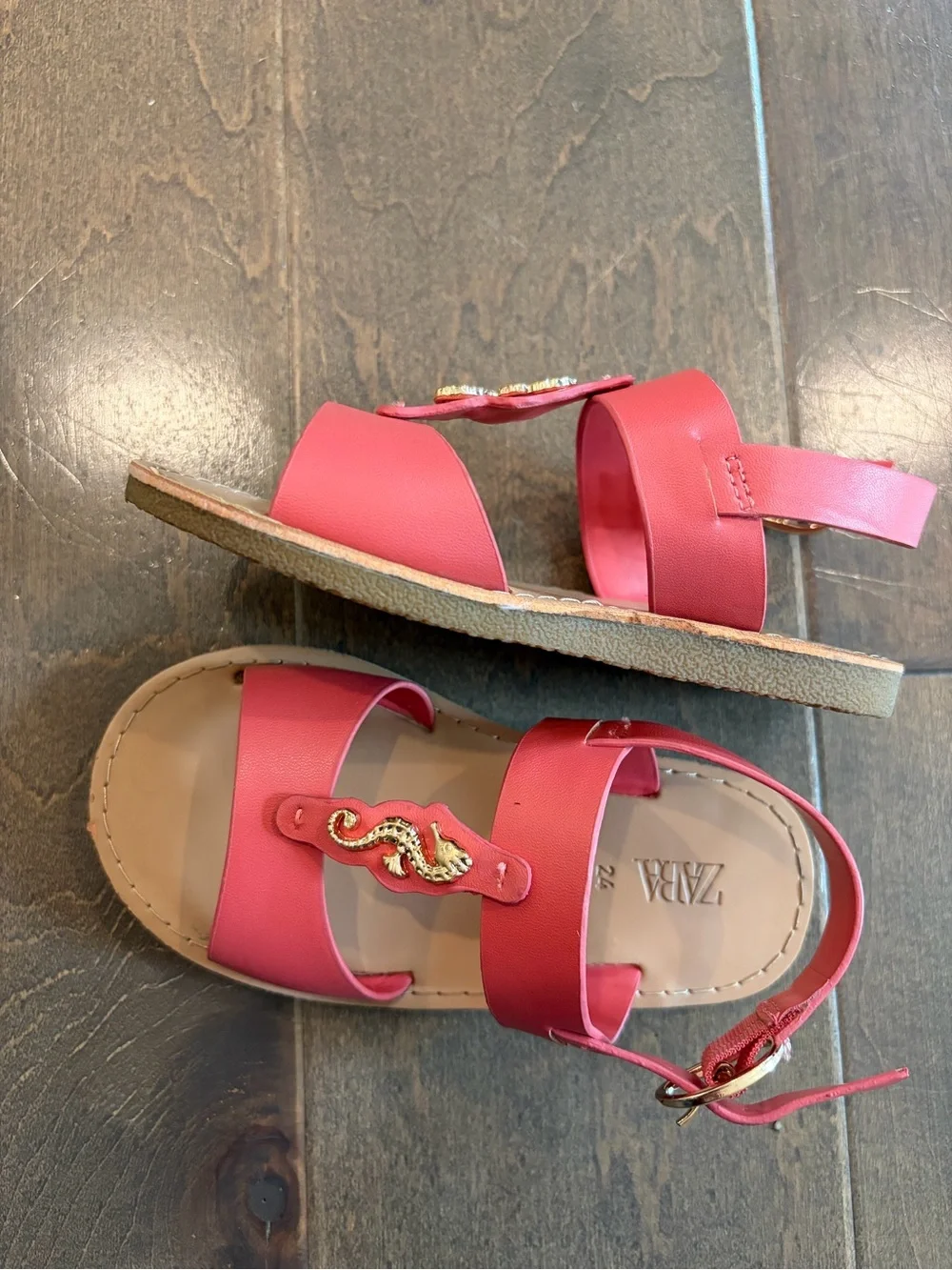 ZARA Kids Coral Pink Sandals with Gold Seahorse Accent